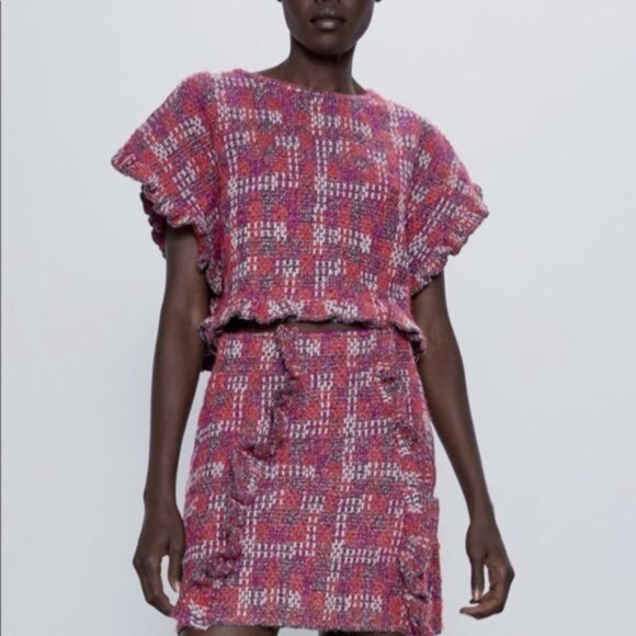 Zara Short Sleeve Metallic Knit Ruffled Sweater Top (NWT) - Picture 2 of 7